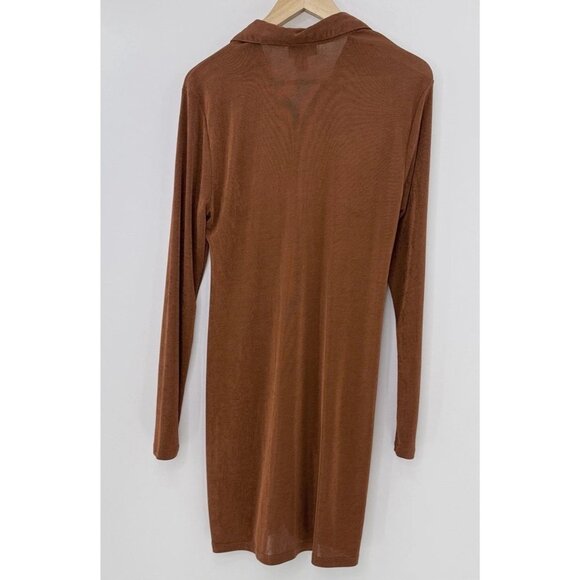 Just Polly Women’s Brown Stretch Slinky Knit Bodycon Dress Size XL Boho Hippie - Picture 2 of 10